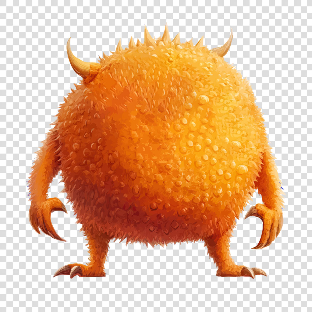 A cartoon orange monster with horns and fuzzy texture