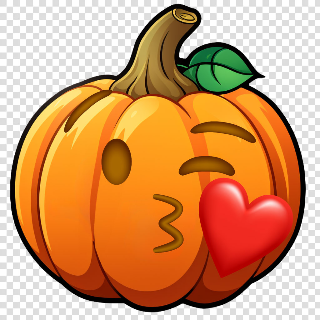 Cartoon pumpkin with a heart on its cheek
