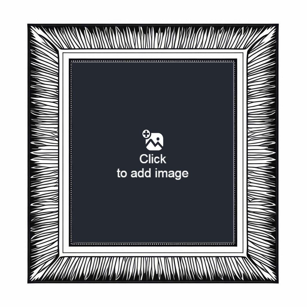 Ornate black and white picture frame with a black center.