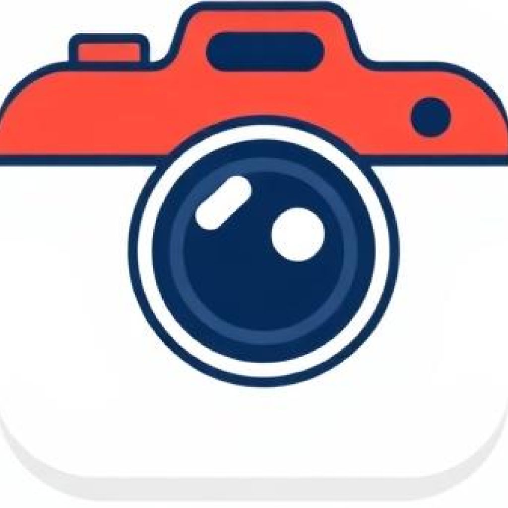 Camera icon with red top and blue lens