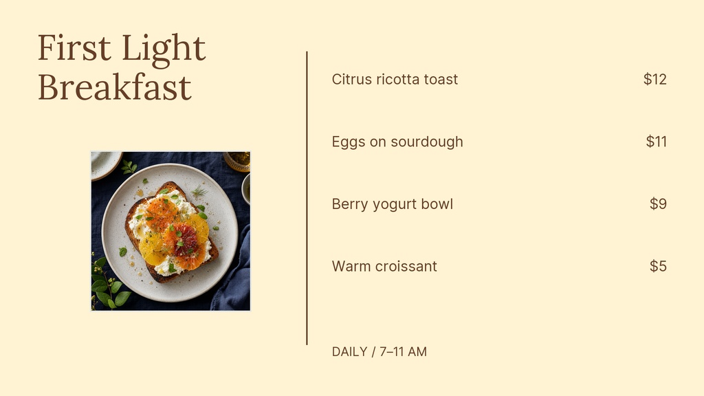 Preview for First Light Breakfast Digital Menu Board Template