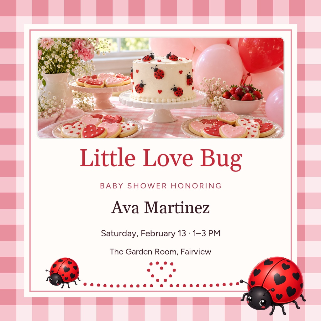 Preview for Love Bug Baby Shower Square Post Template