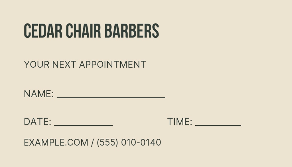 Preview for Cedar Chair Barbers Appointment Card Template