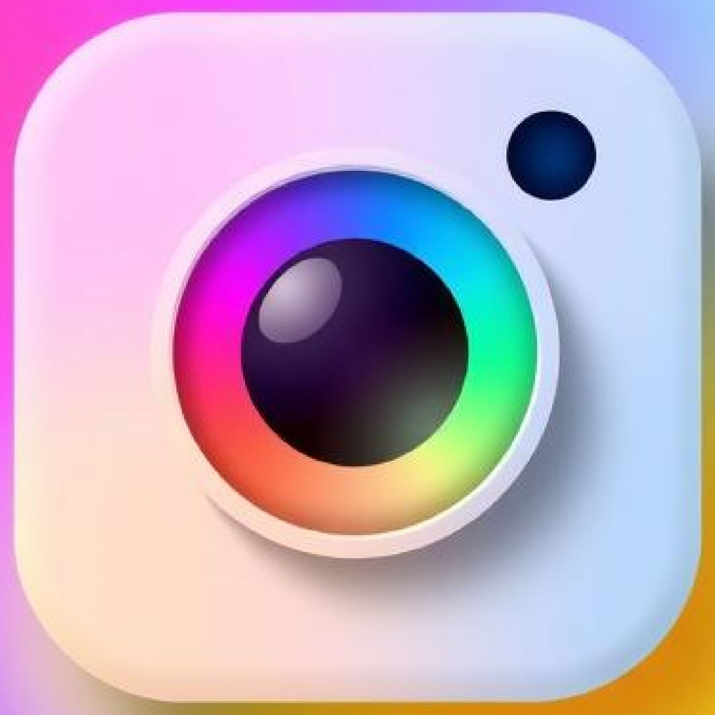 Rainbow camera icon with a pastel background