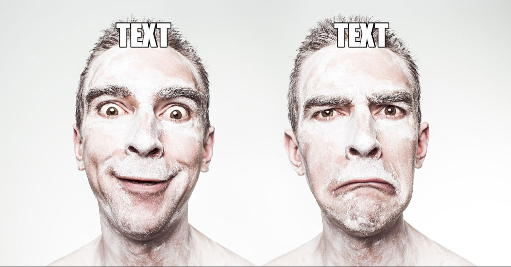 Man with contrasting happy and sad facial expressions