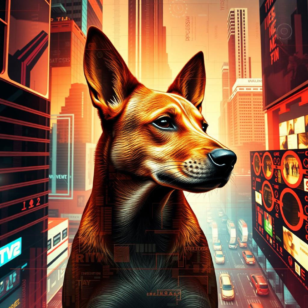 Woman's portrait with futuristic city overlay