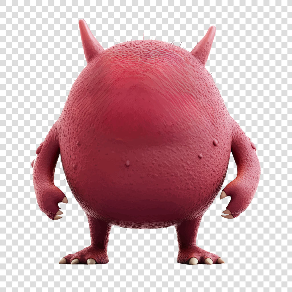 Red monster with two horns and sharp claws standing on its hind legs.