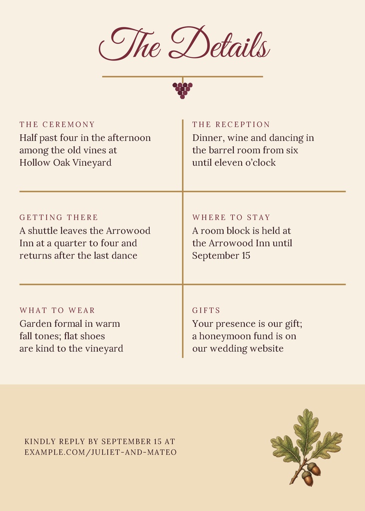 Preview for Vows Among The Vines Details Card Template