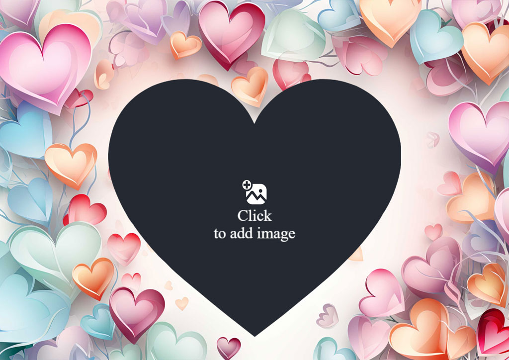 A large black heart surrounded by smaller hearts in various pastel colors