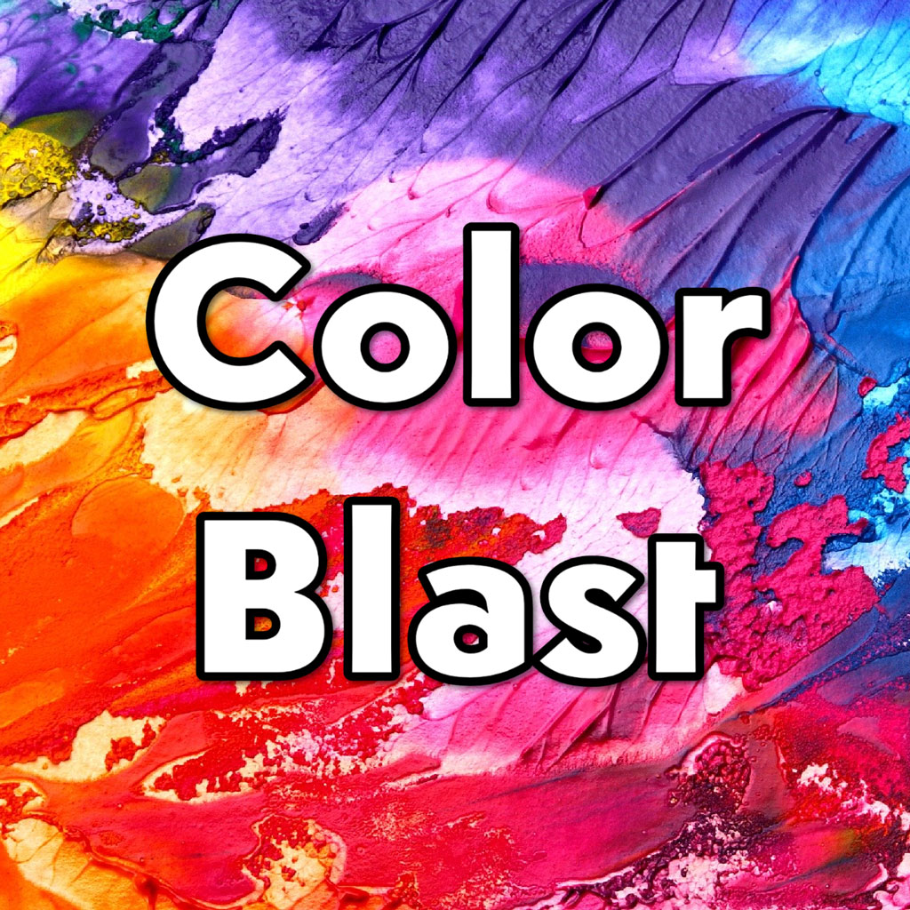 Colorful abstract painting with Color Blast text overlay