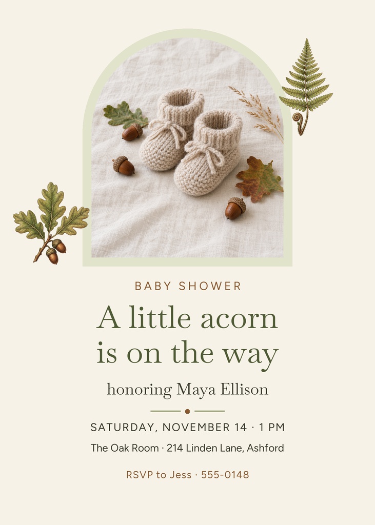 Preview for Little Acorn Baby Shower 5 × 7 Baby Shower Invitation Template