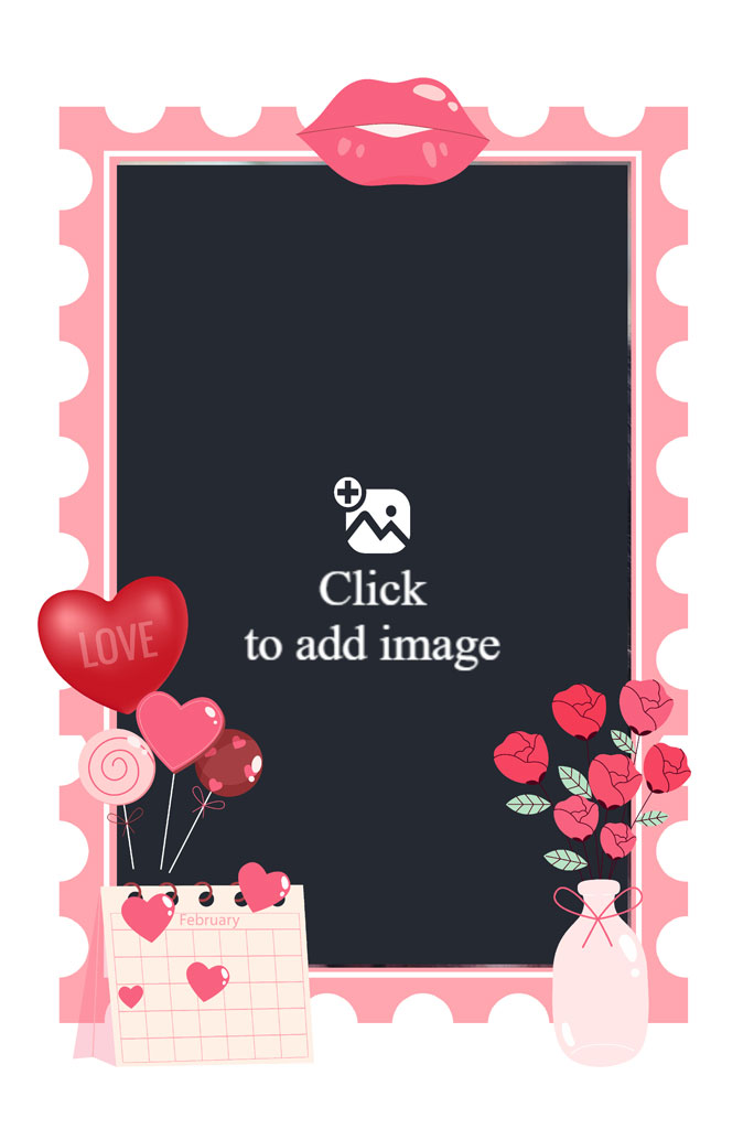Valentine's Day card template with pink frame and decorations