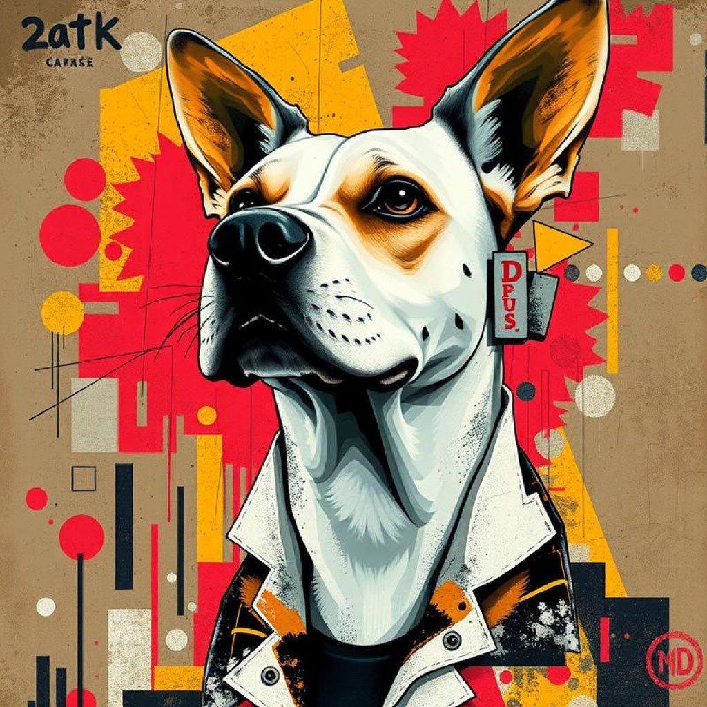 Surreal digital artwork of a donkey with human-like features and colorful accessories