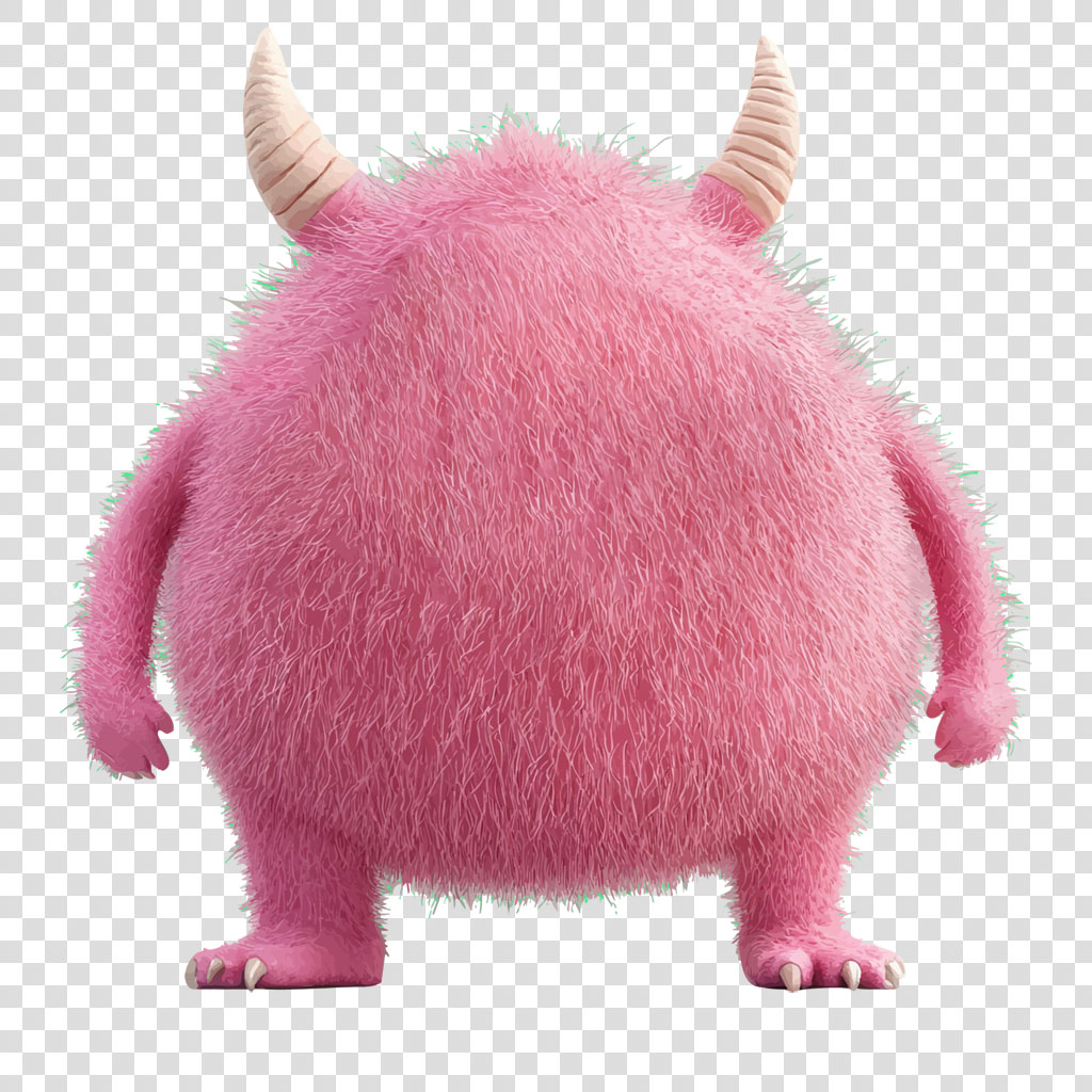 A pink, furry monster with two beige horns and short arms and legs.