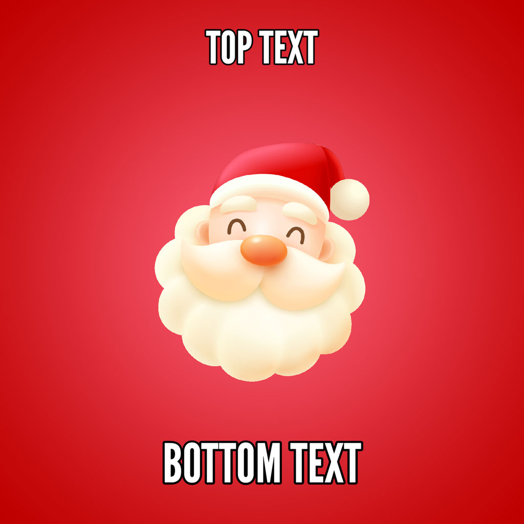 3D cartoon Santa Claus head on red background with text overlay