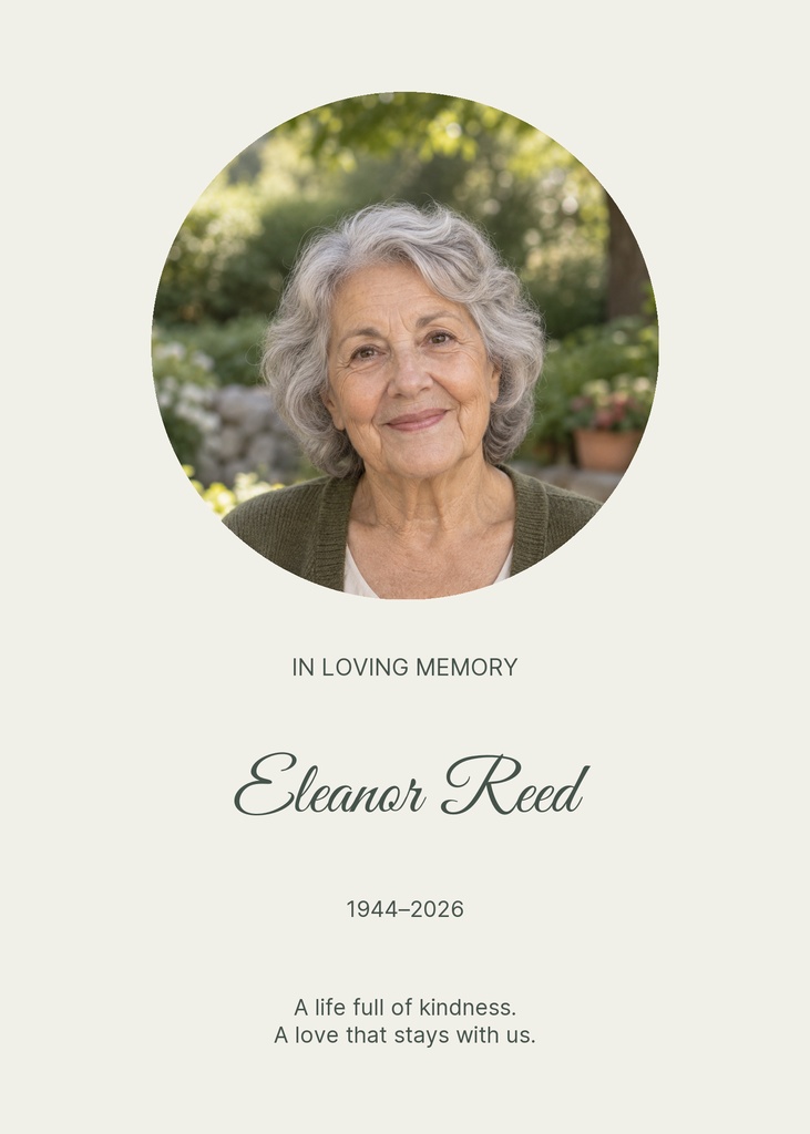 Preview for A Life Full Of Kindness Remembrance Card Template