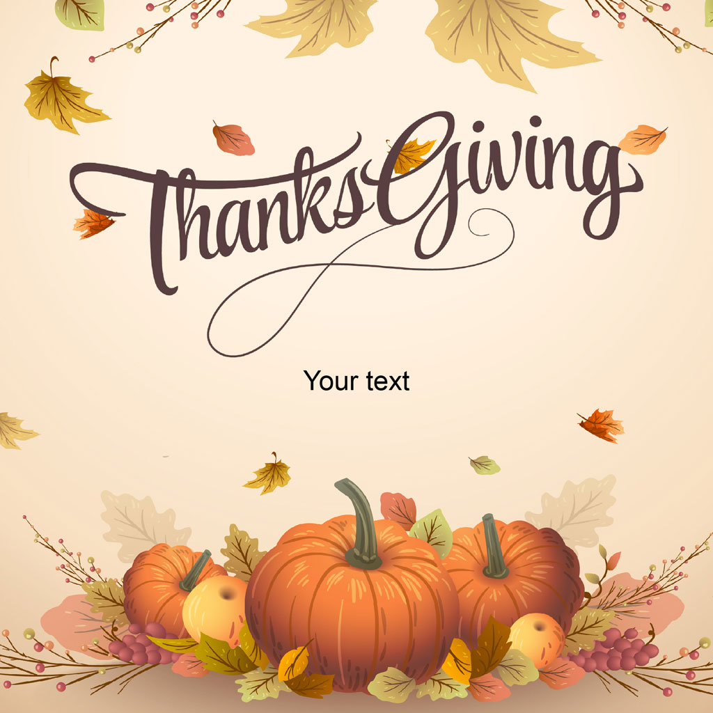 Thanksgiving template with pumpkins and leaves