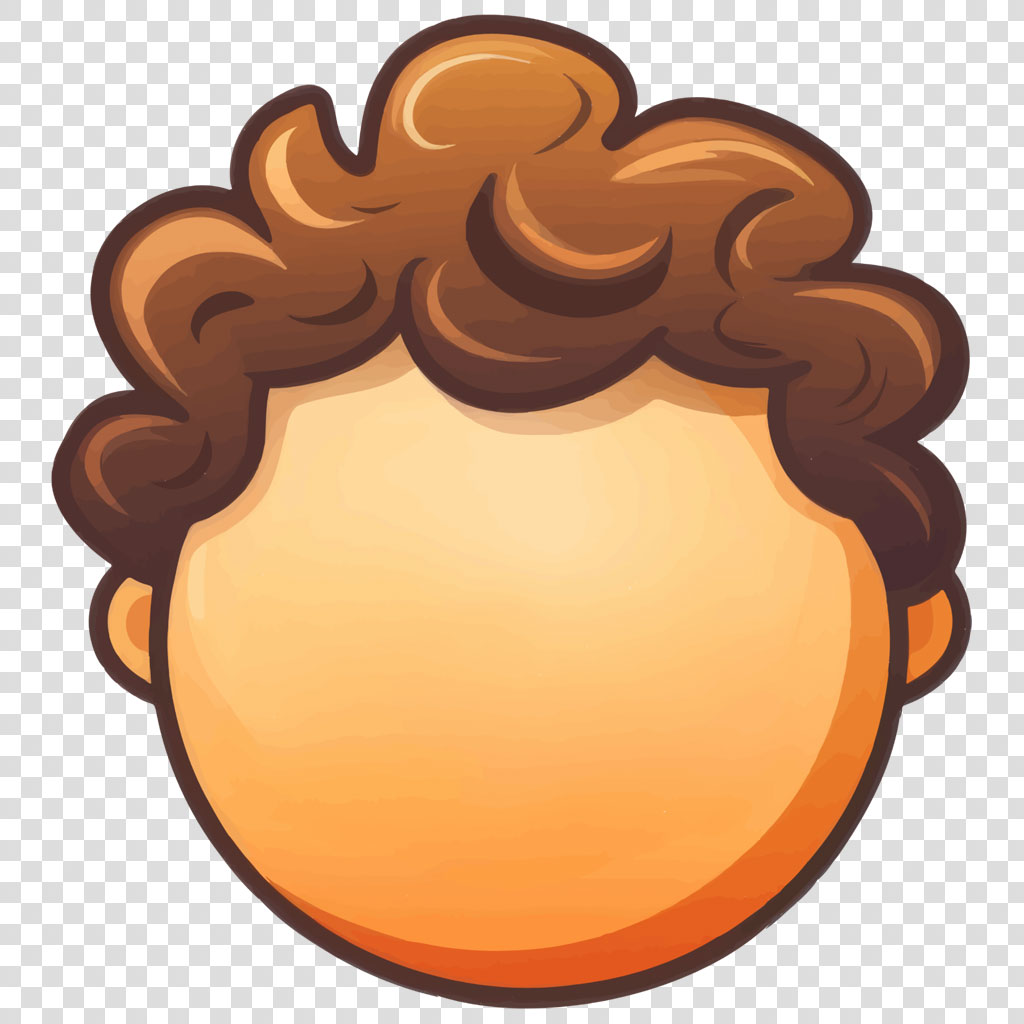 Cartoon head with curly brown hair