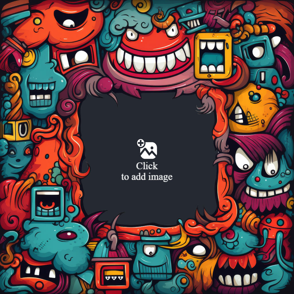 A frame of cartoon characters with different colors and expressions