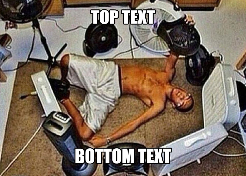 Man lying on the floor between two computer monitors with several fans around him