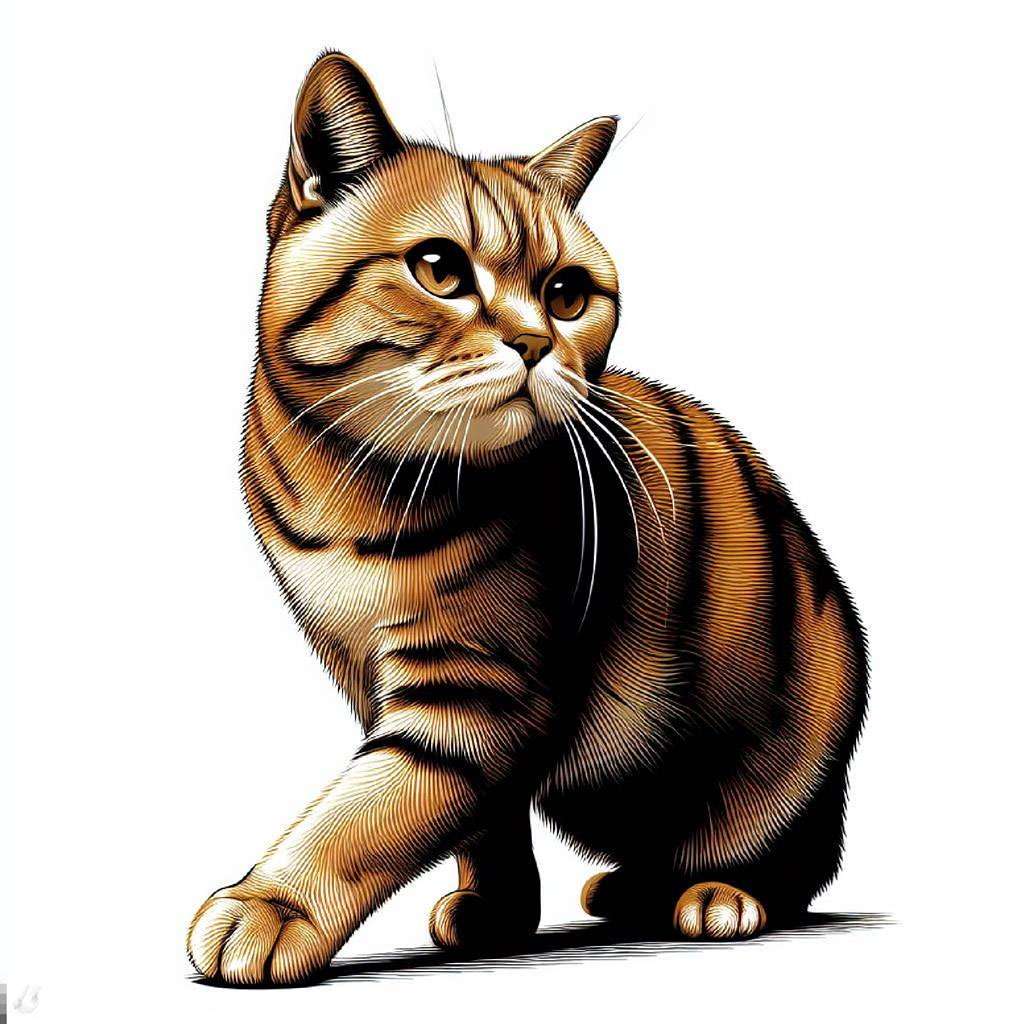 Illustration of a sitting orange tabby cat with green eyes and black stripes