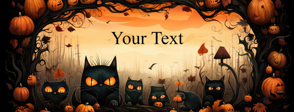 Halloween background with black cats and pumpkins