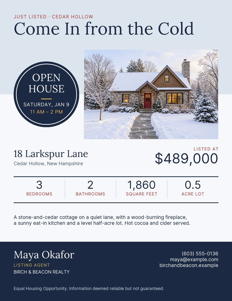 Preview for Snowy Saturday Open House Letter Flyer Template