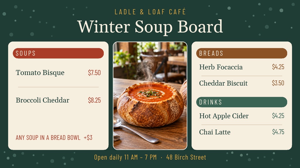 Preview for The Winter Soup Board Digital Menu Board Template