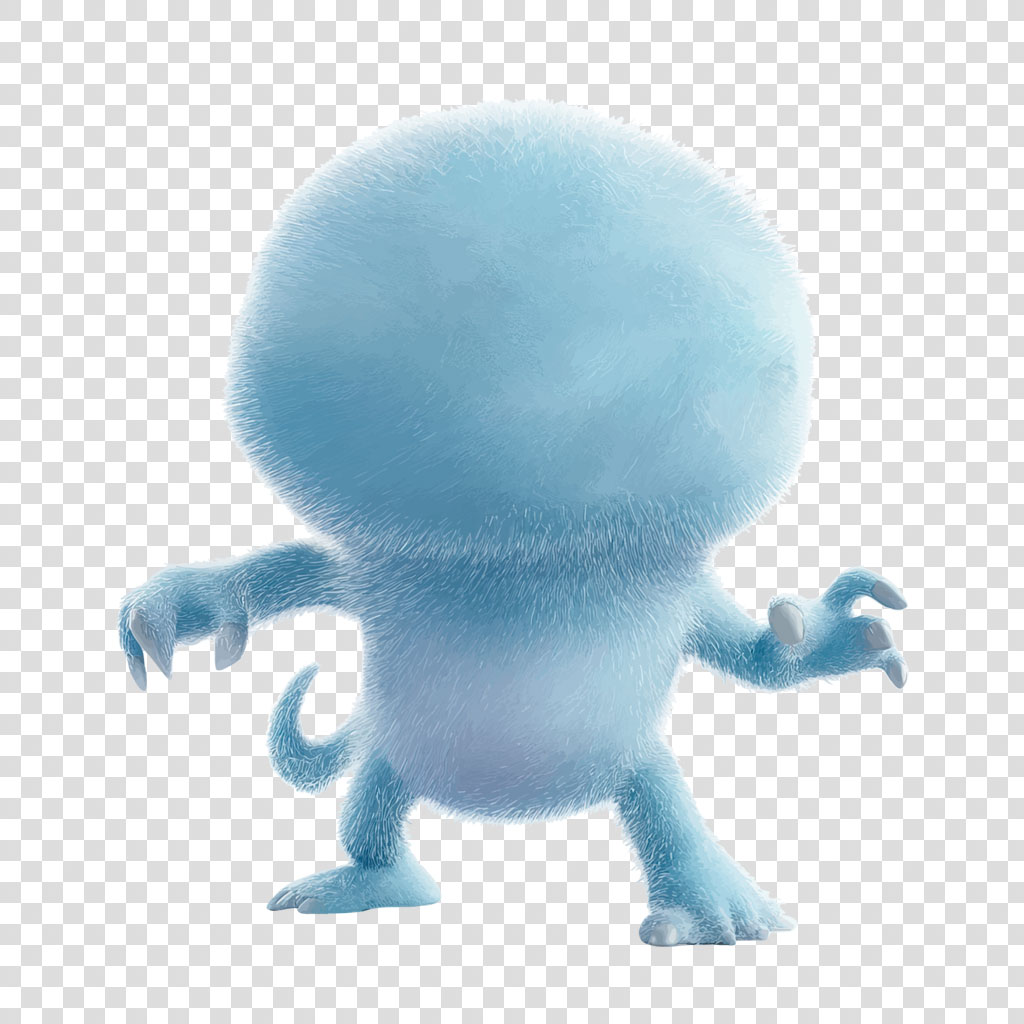 A blue furry monster with sharp claws and a round head.
