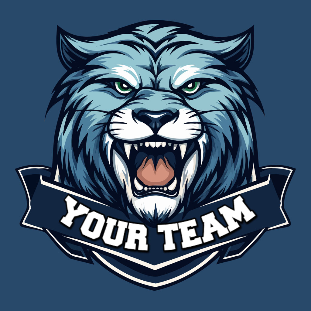 Cartoon illustration of a snarling animal head with 'YOUR TEAM' banner