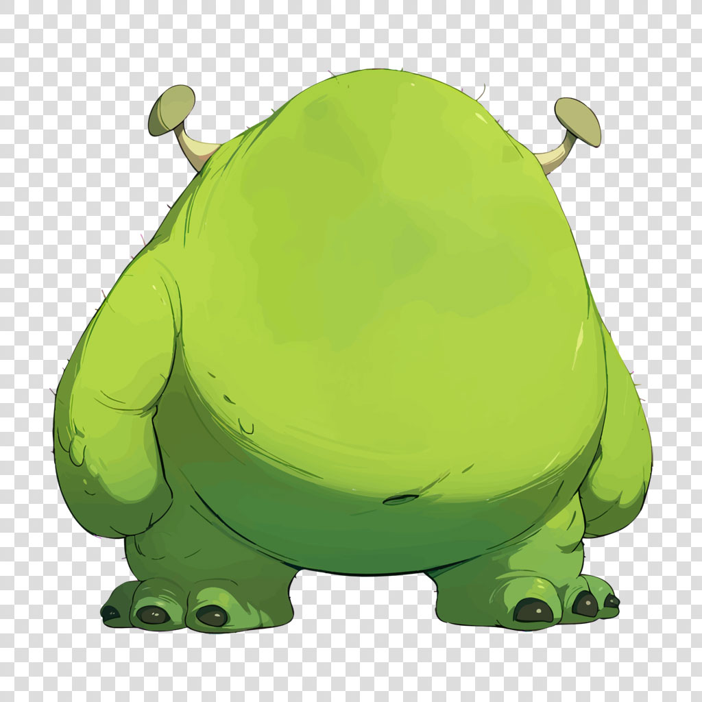 Green cartoon monster with large body and small legs