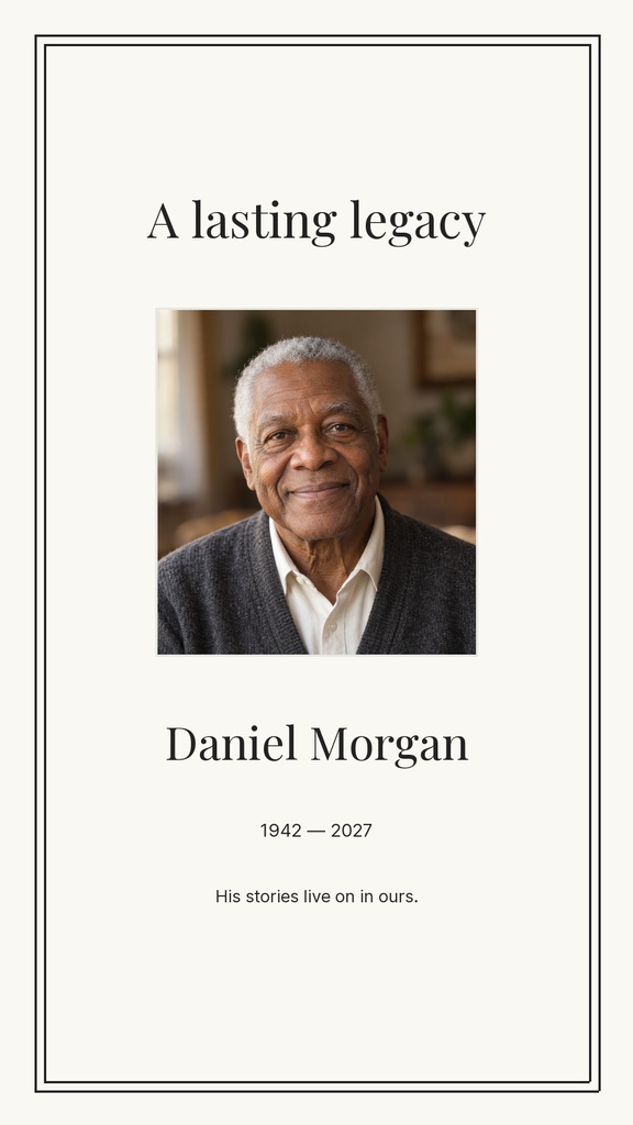 Classic memorial story template with a portrait photo and the name Daniel Morgan.