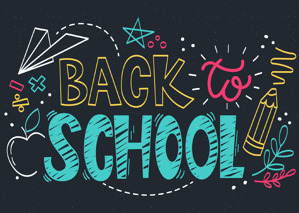 Colorful back to school illustration with pencils and apple