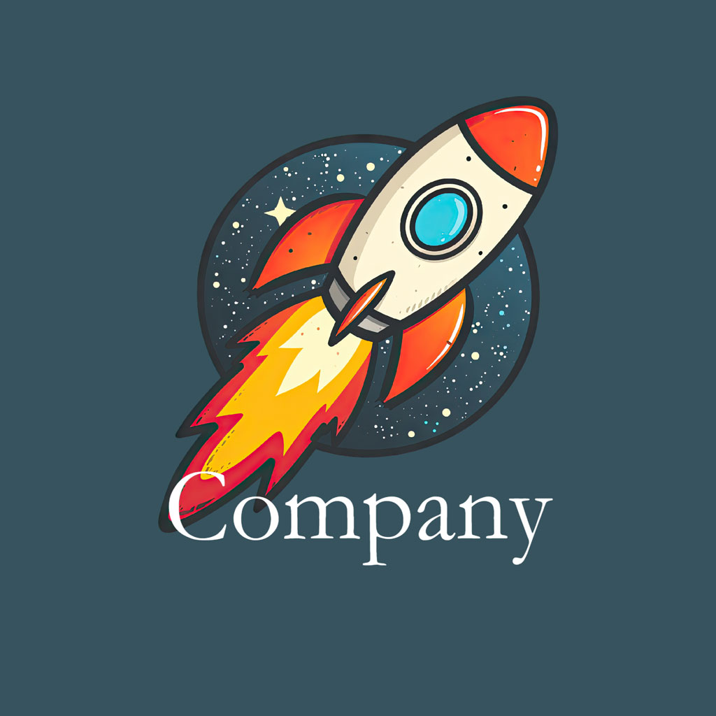 Cartoon rocket ship logo with the word 'Company' written below it