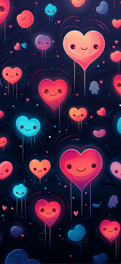 Pattern of heart-shaped balloons with smiling faces