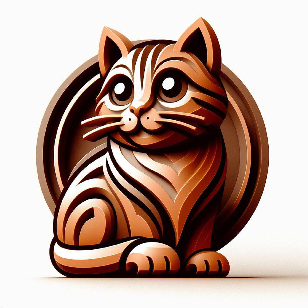 Stylized blue cat logo with orange eyes