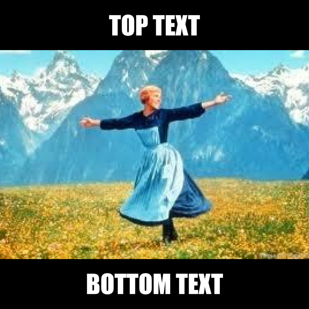 Woman in blue dress dancing in a yellow field with snow-capped mountains behind her