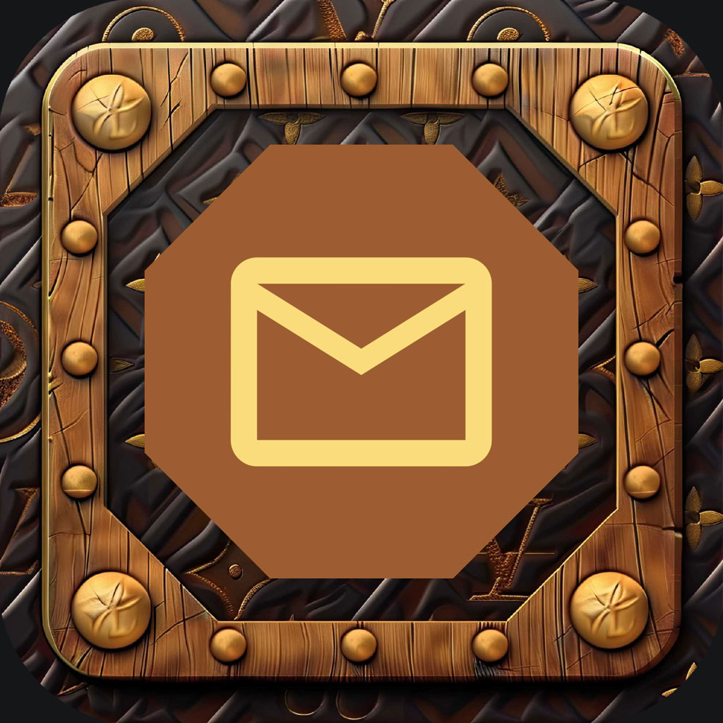 Email icon in a medieval wooden frame with gold accents