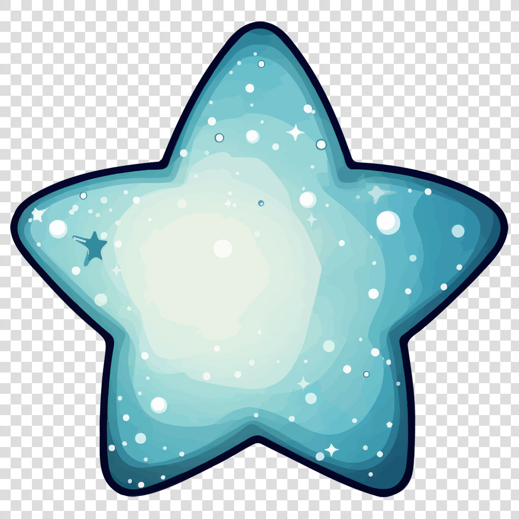 A blue star with a gradient effect and white dots