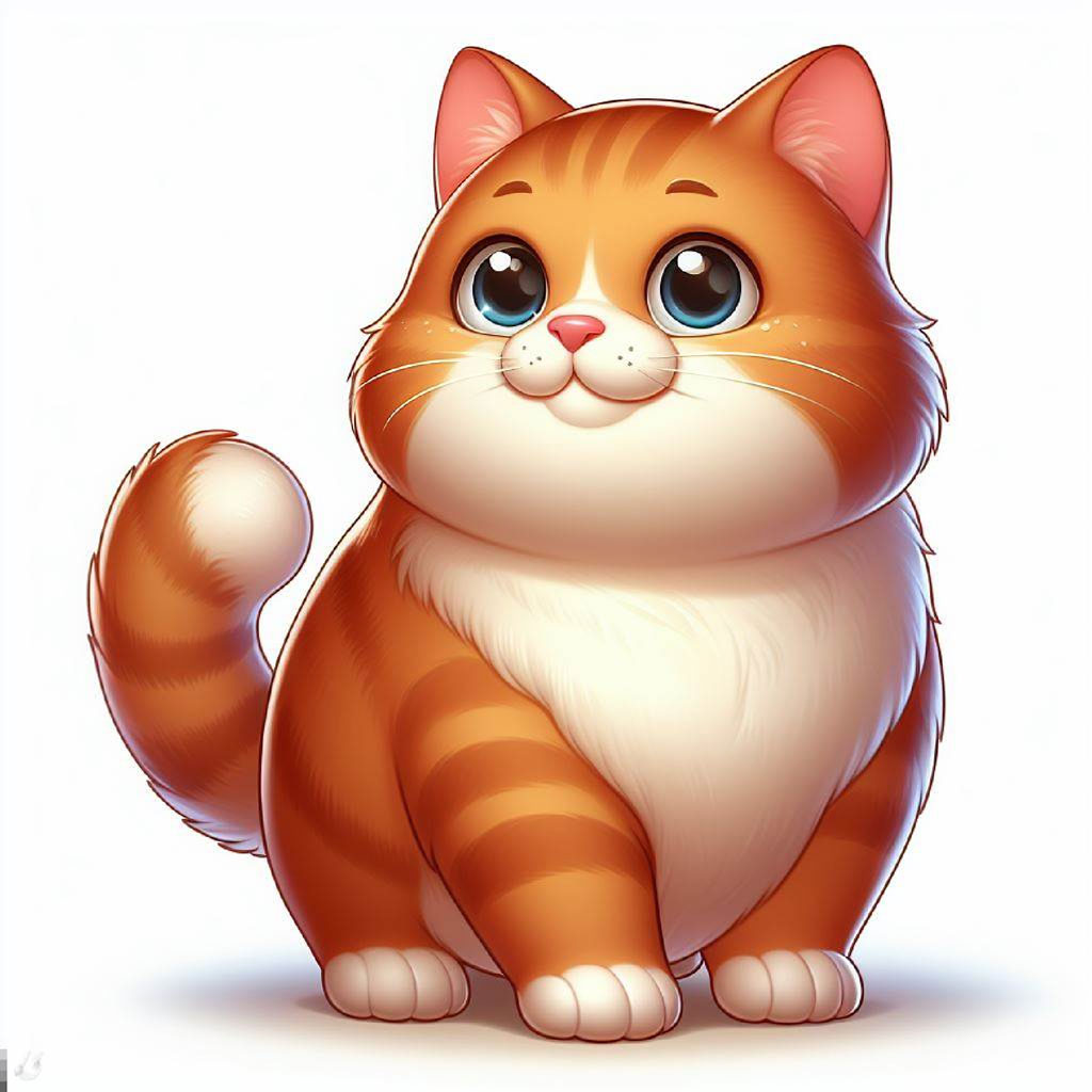 A cartoon cat with big eyes and a smiling face