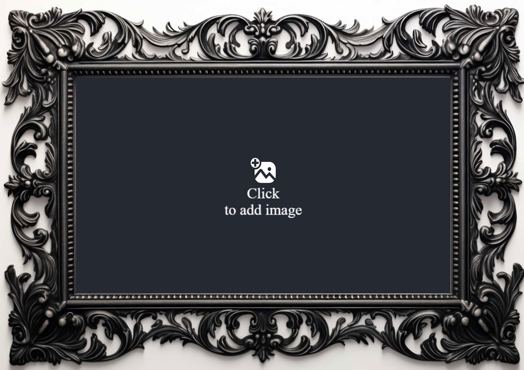 Ornate black picture frame with a blank center.