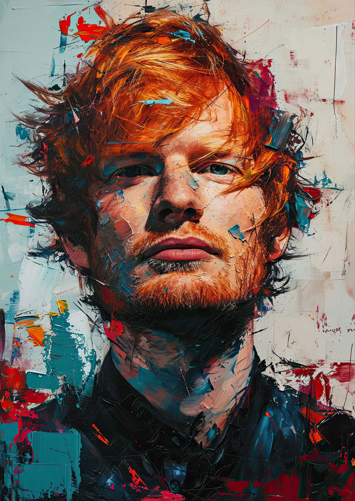 Abstract portrait of Ed Sheeran with red hair and beard