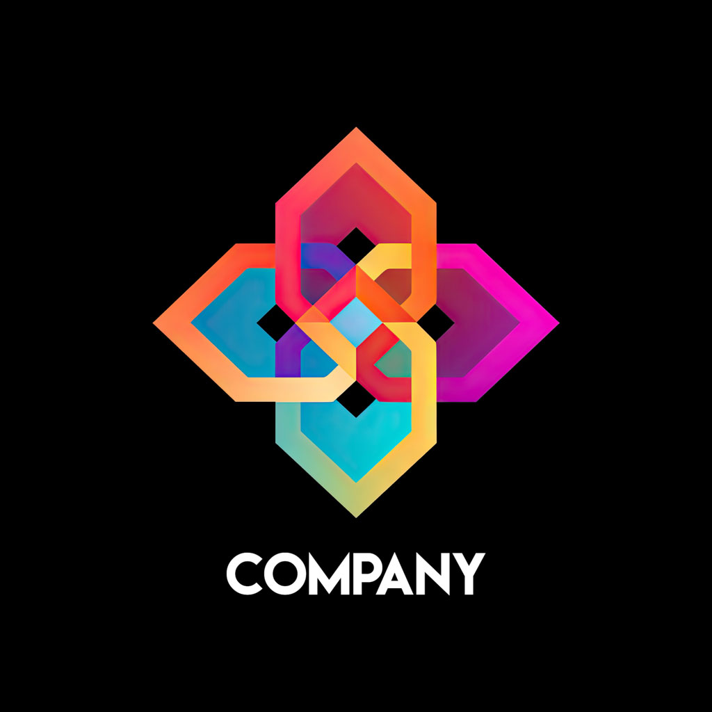 Company logo with colorful, interlocking hexagons