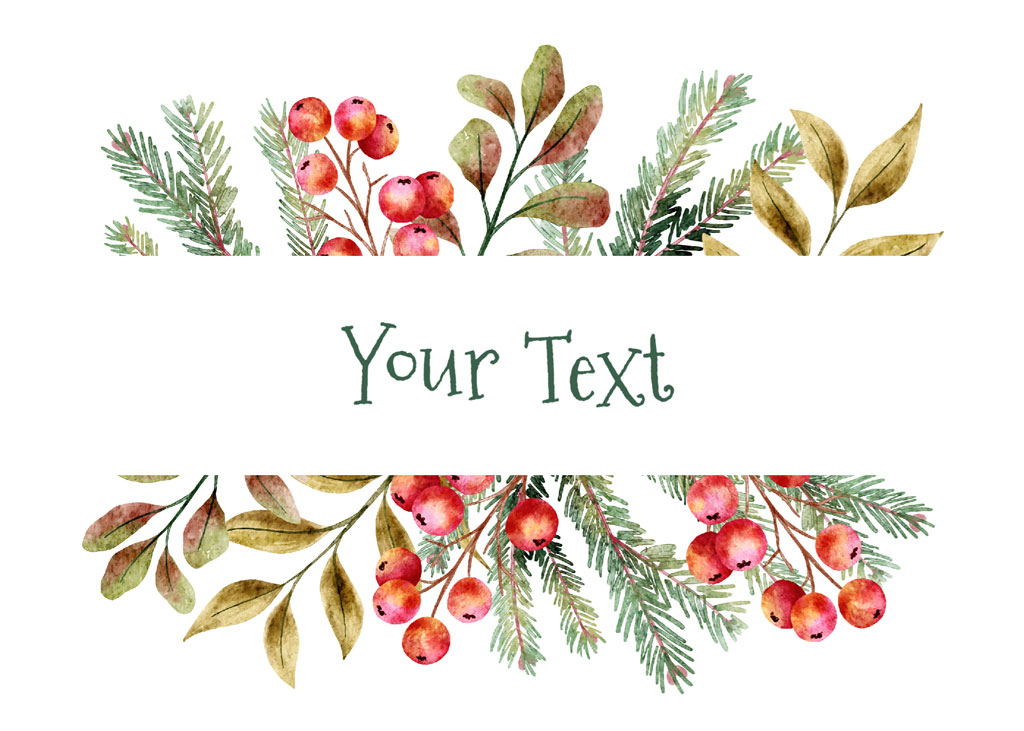 Watercolor winter floral frame with red berries