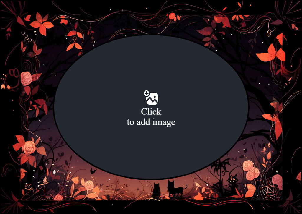 Dark floral frame with red flowers and foliage around a central oval placeholder