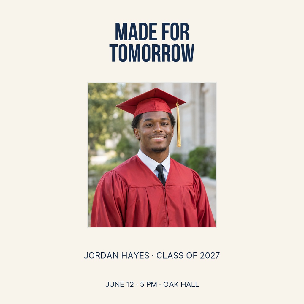 Square graduation post with the words Made for Tomorrow and a graduate portrait.