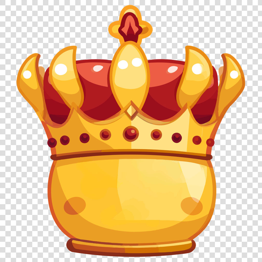 A cartoon golden crown with red jewels and interior
