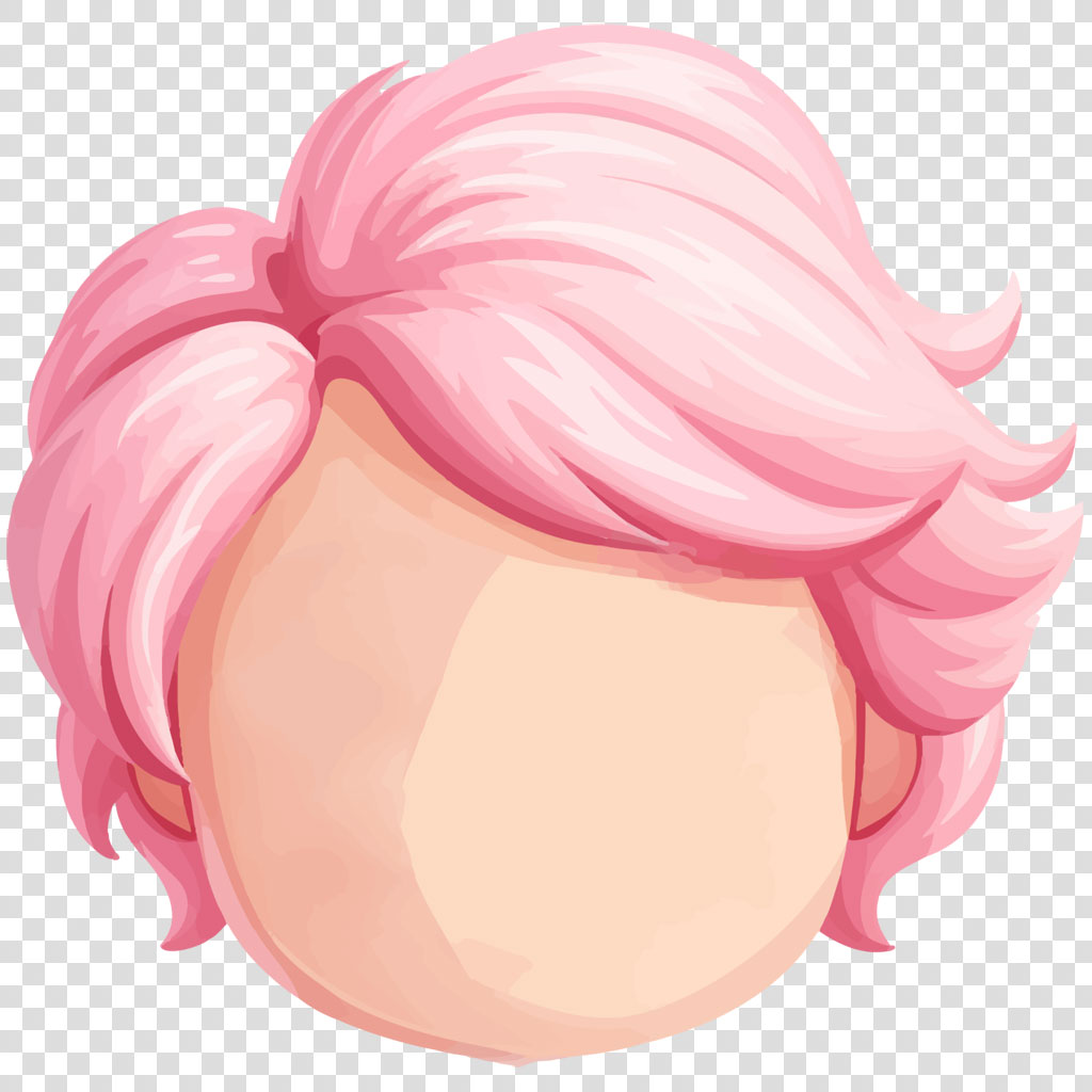 A cartoon-style illustration of a head with pink hair