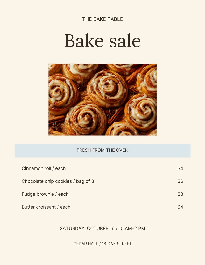 Preview for The Bake Table Letter Menu / Price List Template