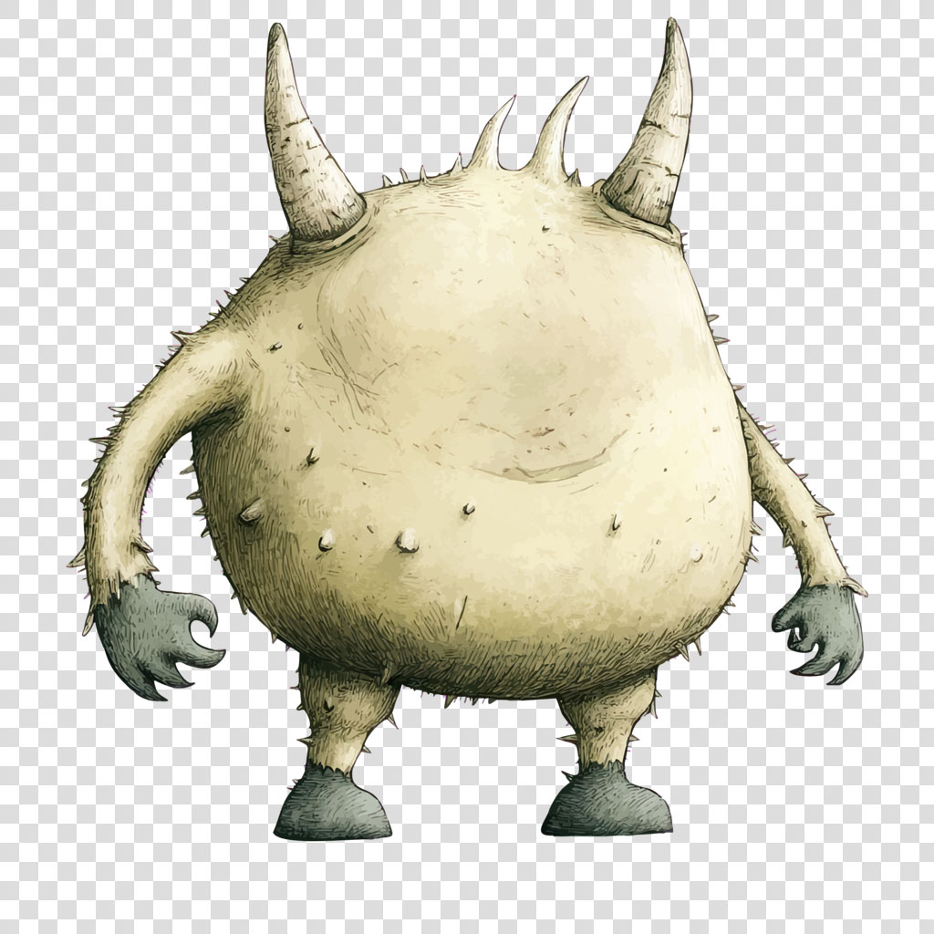 A fantasy creature with a round body, spikes, and horns.